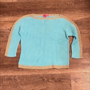 Lilly Pulitzer Blue and Tan Crew Neck Sweater